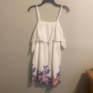 White, Floral Cold Shoulder A-line Dress